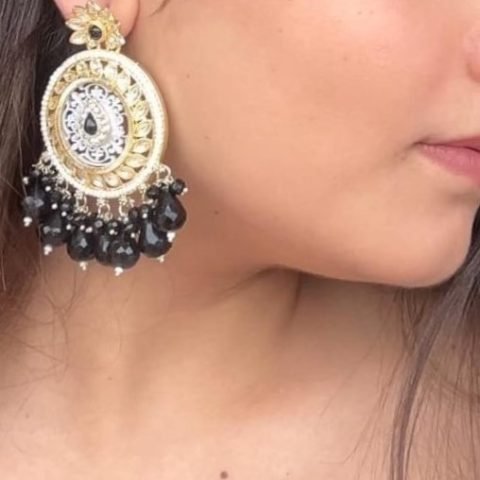 Black Round Chandbalis, worn
