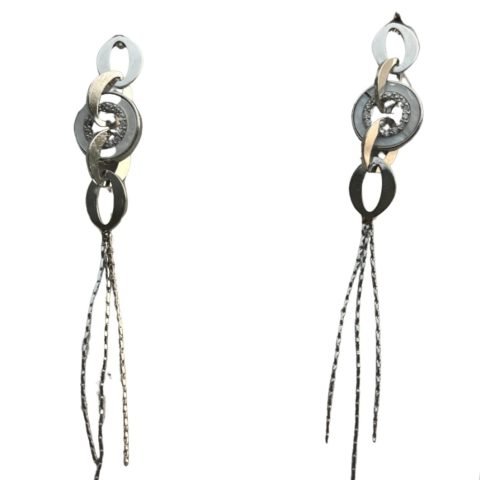 Silver Pearl-Eye Tassel Earrings