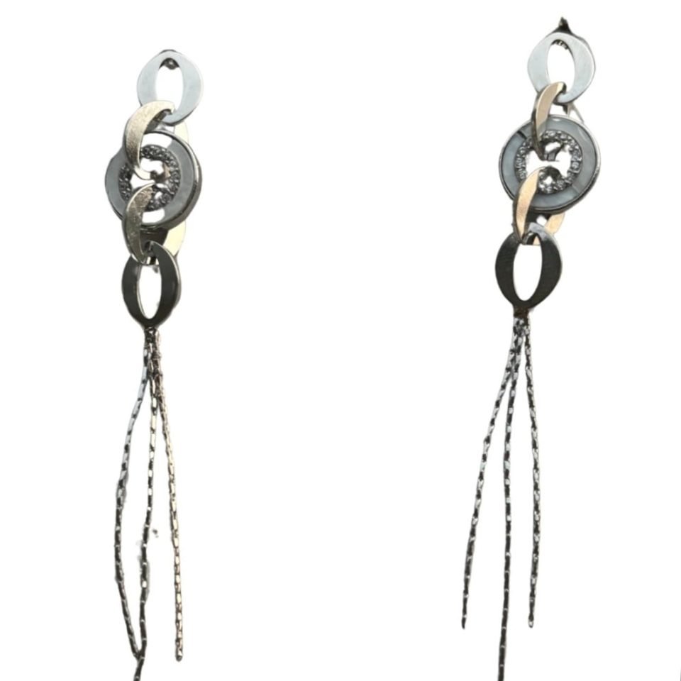 Silver Pearl-Eye Tassel Earrings