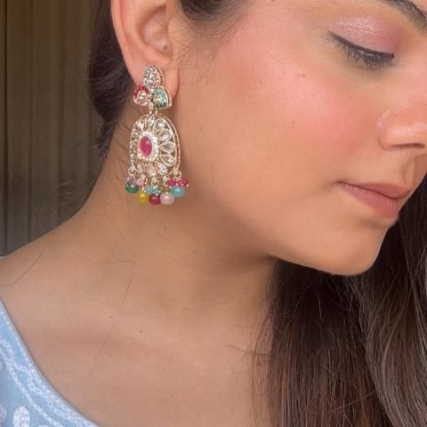 Multicolour Kundan Teardrop Jhumkas