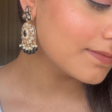 Black Kundan Teardrop Jhumkas