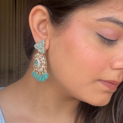 Blue Kundan Teardrop Jhumkas