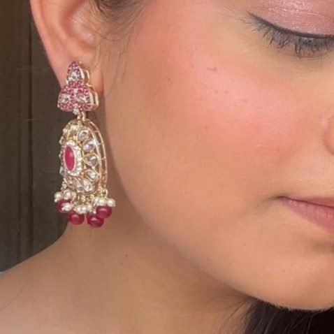 Magenta Kundan Teardrop Jhumkas