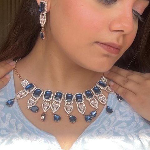 Blue Crystal Statement Necklace Set
