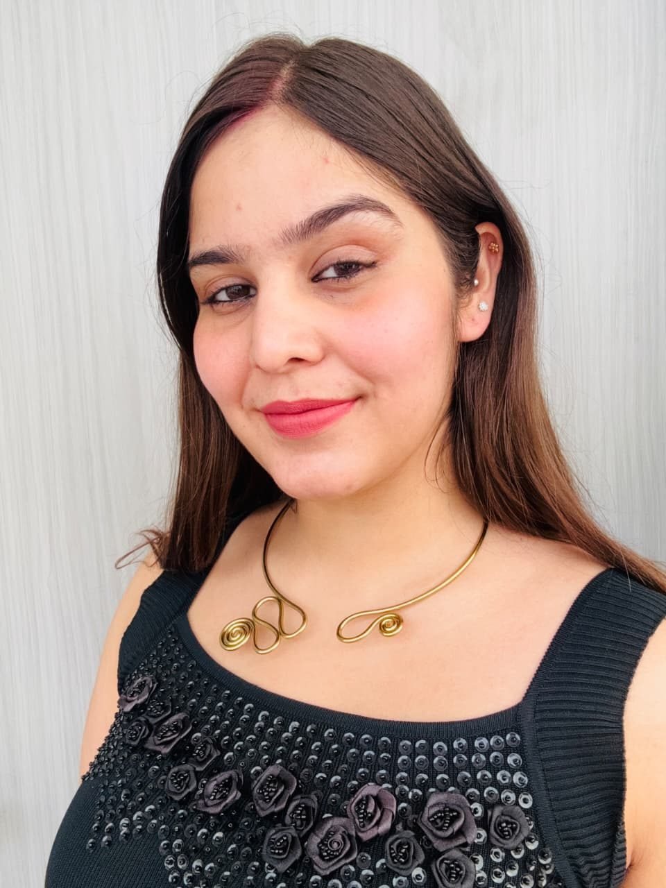 Brass Double-Spiral Collar, worn