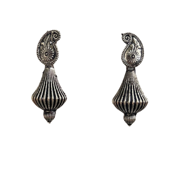 Oxidized Silver Paisley Jhumka Tear Drop Enamelled