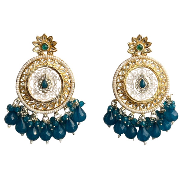 Blue Round Chandbali Pearl Drop Jhumka