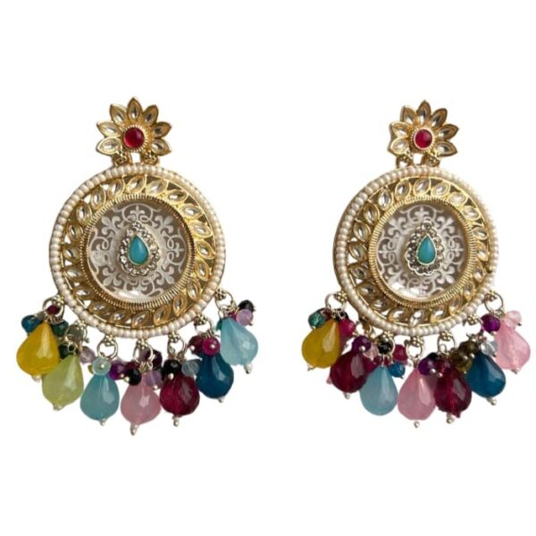 Multicolor Round Chandbali Jhumka Earrings with Pearl Drop