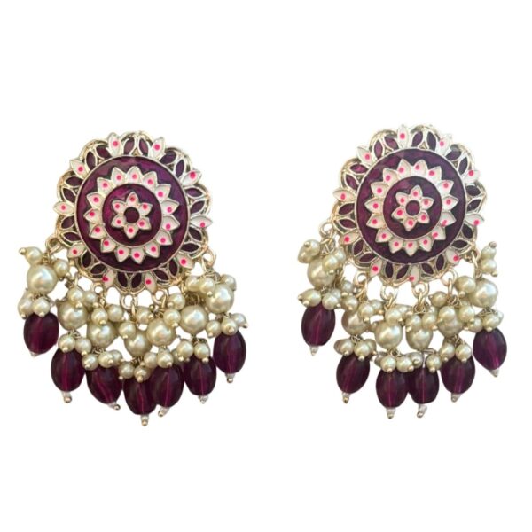 Majenta Pearl Drop Meenakari Chandbali Earring