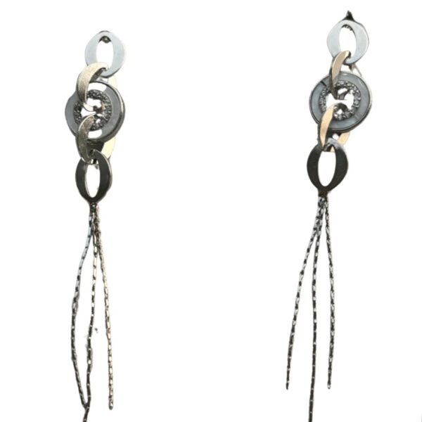 Silver white eye pearl dangling earrings