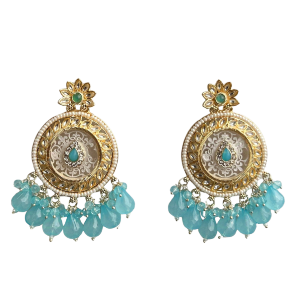 Sky Blue Round Chandbali With Earrings